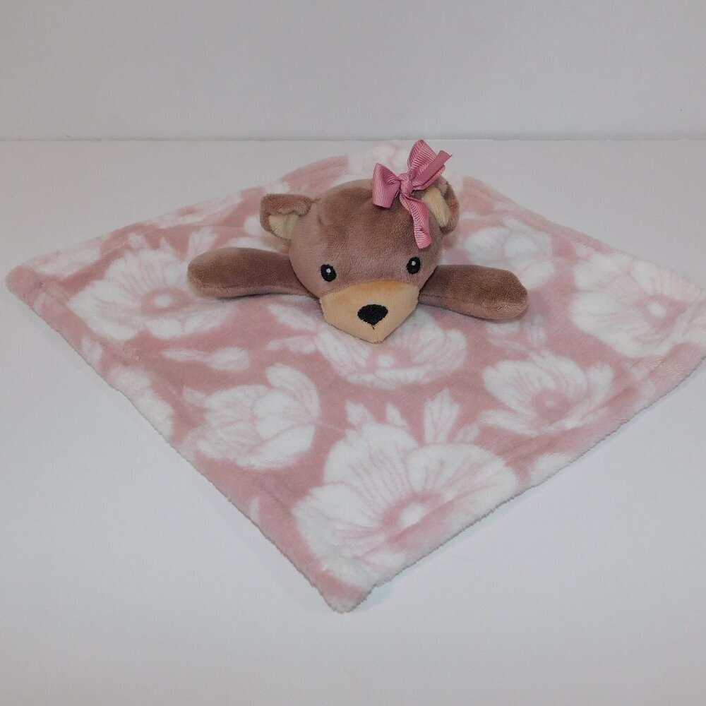 Lila & Jack Teddy Bear w bow Floral Security Blanket Brown Mauve Baby lovey nunu